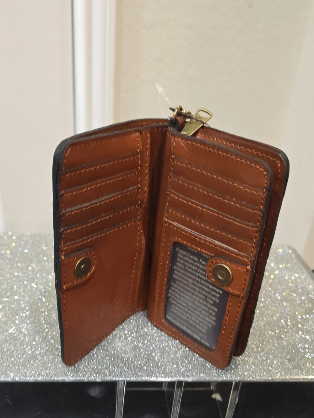 Patricia Nash Embossed Leather Wristlet Wallet in Cognac
